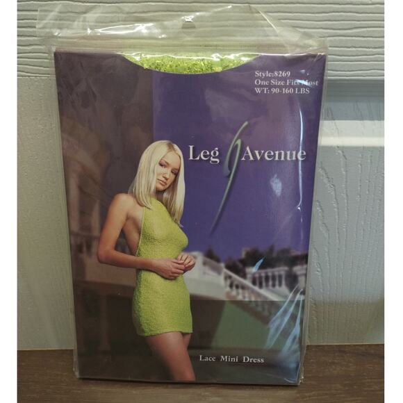 Leg Avenue One Size Fits Most (90-160 Lbs) Green Textured Halter Mini Dress - Picture 1 of 2